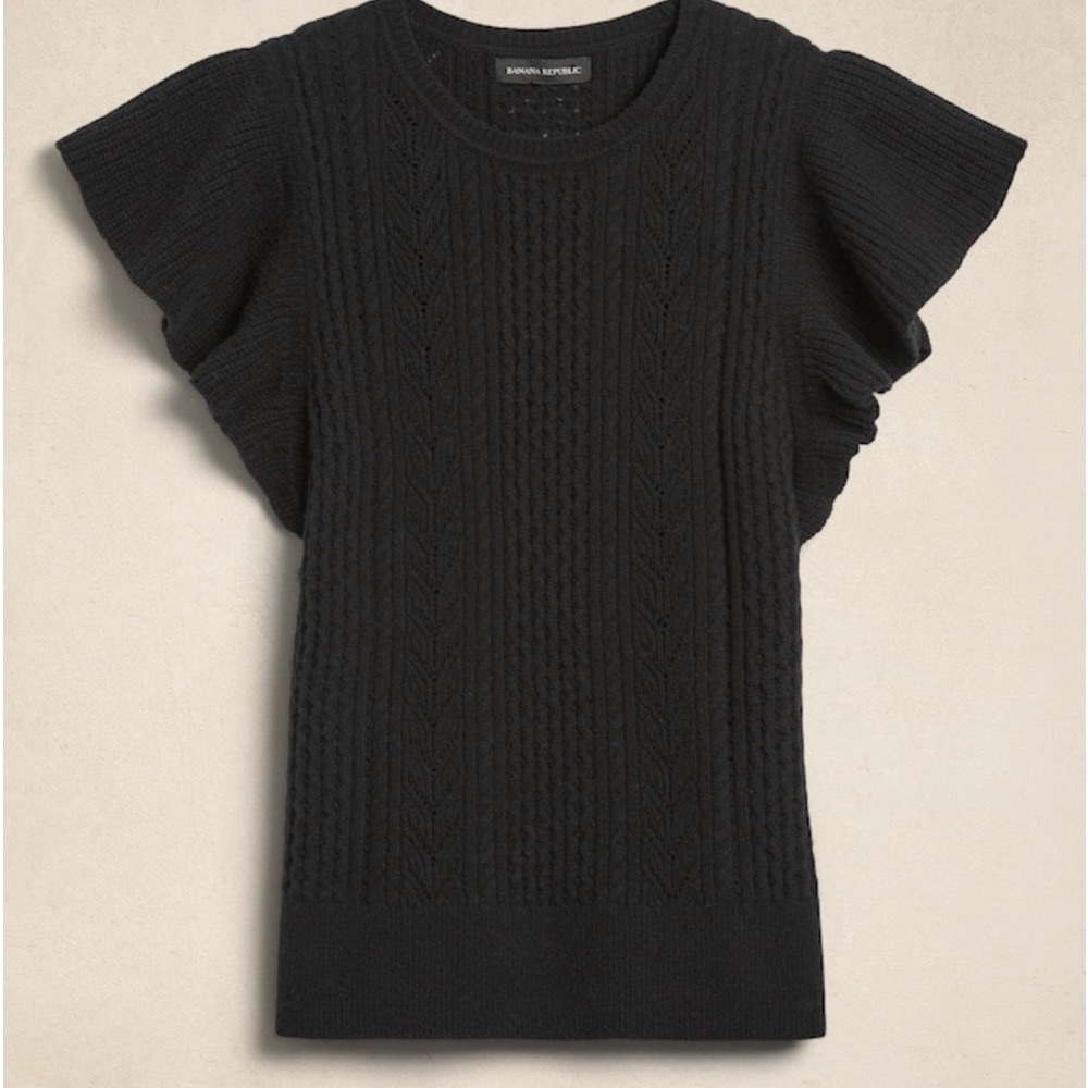 Banana Republic Sweater Flutter Sleeve June Wool Sz Medium Black NWT - Picture 2 of 5